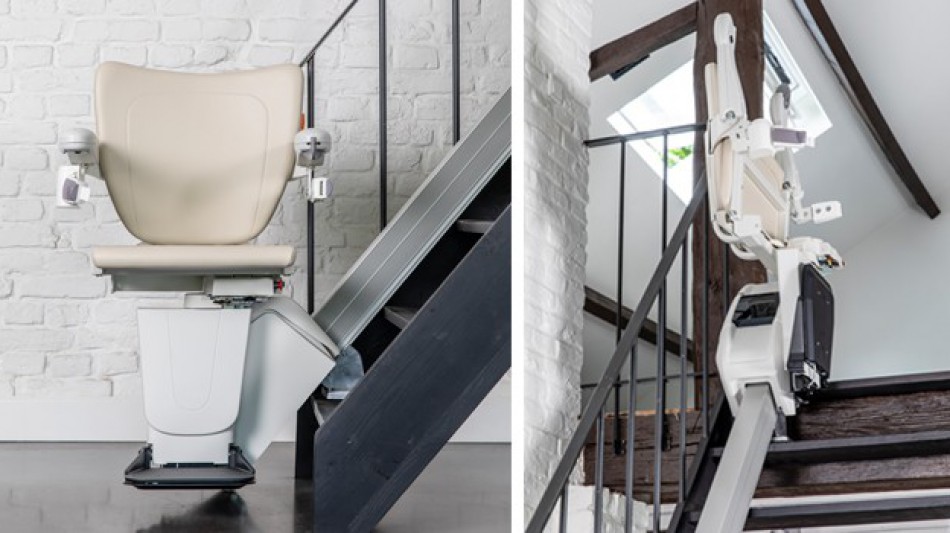 Silla salvaescaleras muy pequeña y estrecha que no ocupa espacio en la escalera